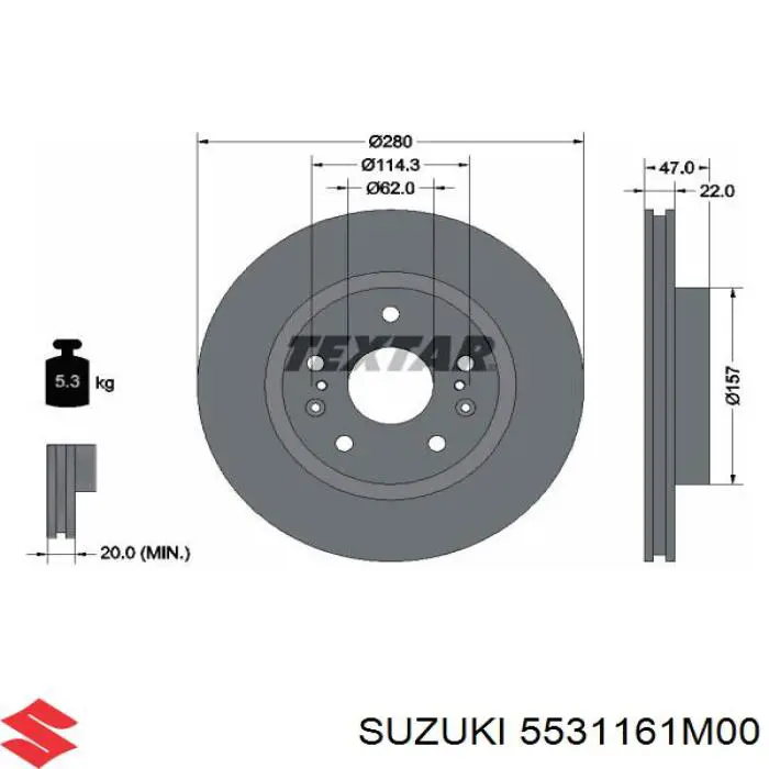 Tarcza hamulcowa przednia Suzuki 5531161M00 cena, od 48,93 USD