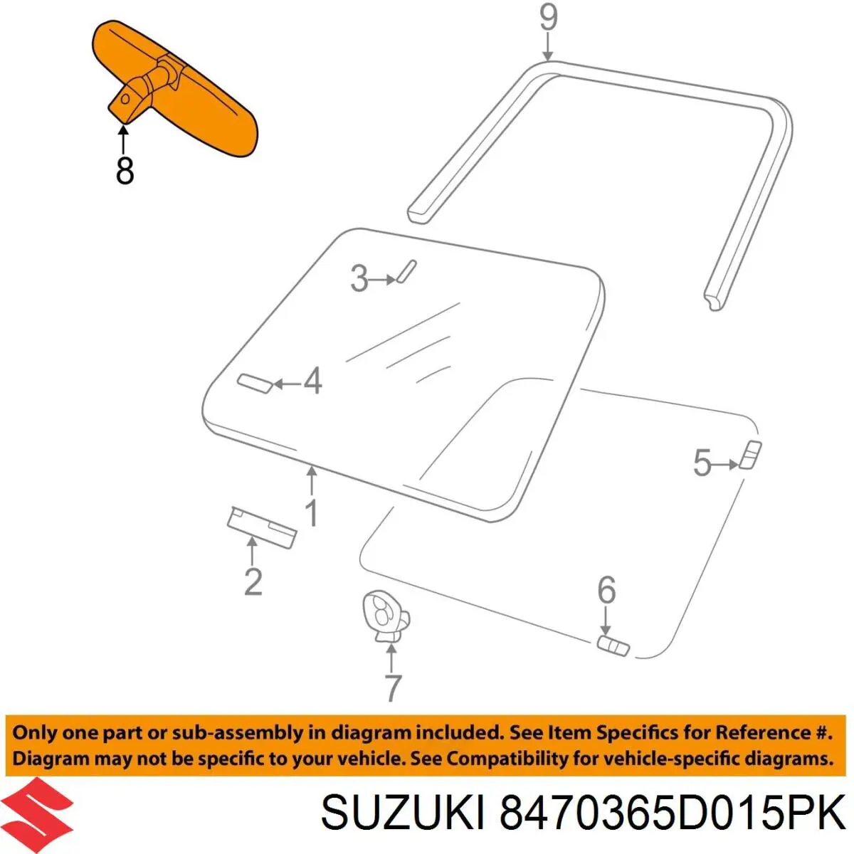 Lusterko wewnętrzne Suzuki 8470365D015PK cena, od 37,46 USD