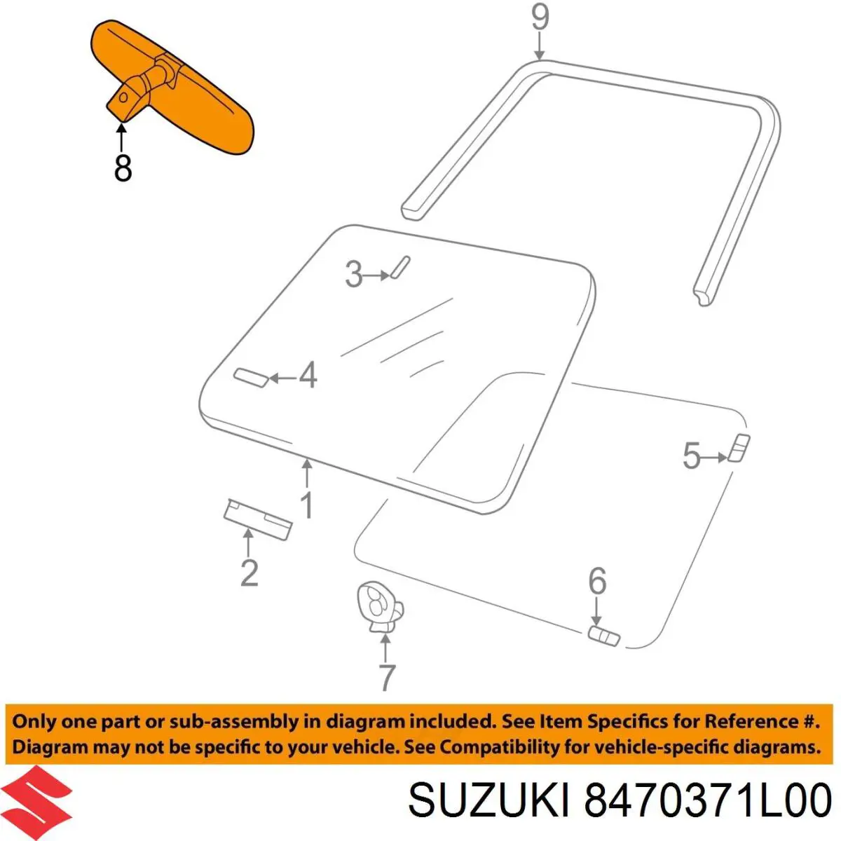 Lusterko wewnętrzne Suzuki 8470371L00 cena, od 104,35 USD