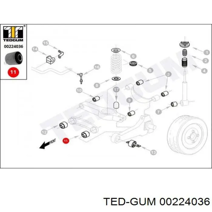 Do koszyka 00224036 Ted-gum Silentblock tylnego wahacza poprzecznego