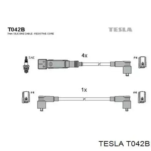 T042B Tesla Zestaw przewodów wysokiego napięcia