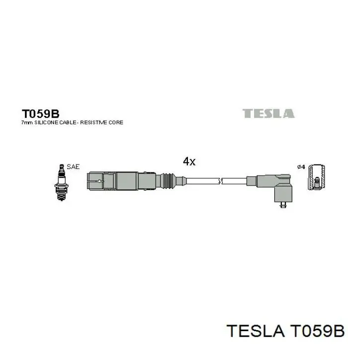 T059B Tesla Zestaw przewodów wysokiego napięcia