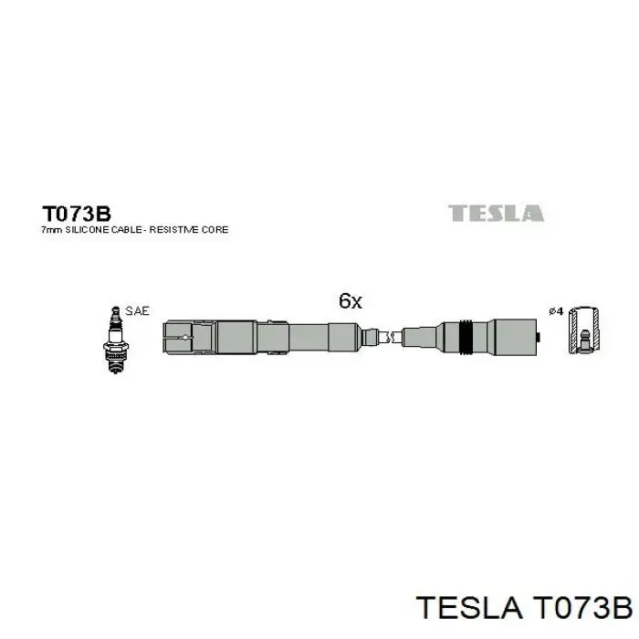 T073B Tesla Zestaw przewodów wysokiego napięcia