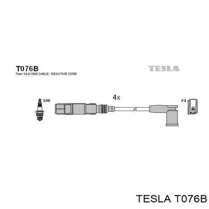 T076B Tesla Zestaw przewodów wysokiego napięcia