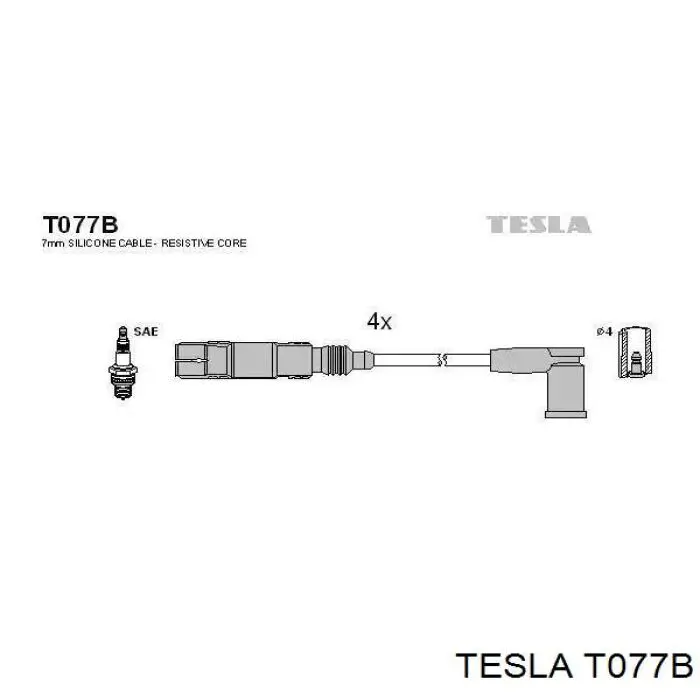 T077B Tesla Zestaw przewodów wysokiego napięcia