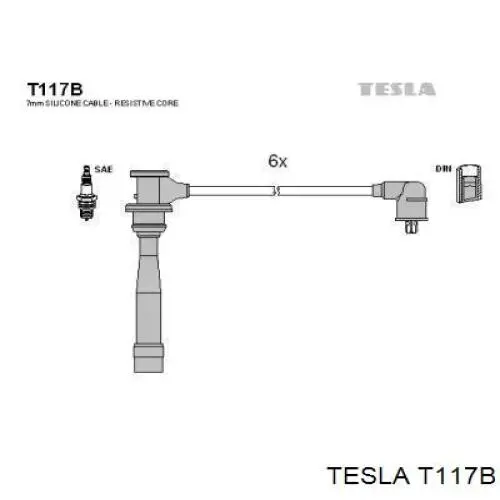 T117B Tesla Zestaw przewodów wysokiego napięcia