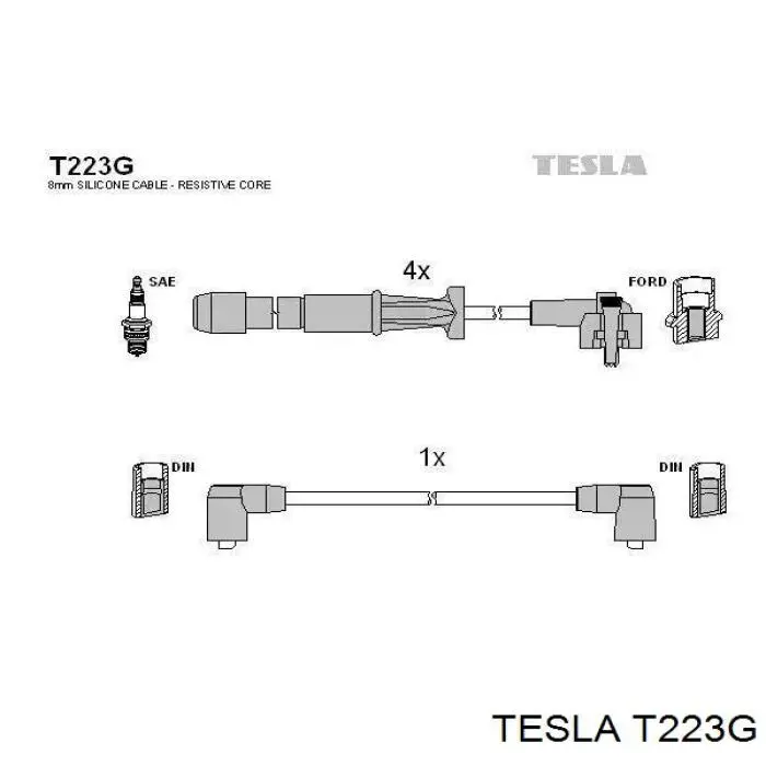 T223G Tesla Zestaw przewodów wysokiego napięcia