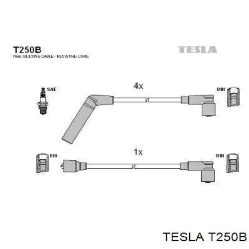 T250B Tesla Zestaw przewodów wysokiego napięcia