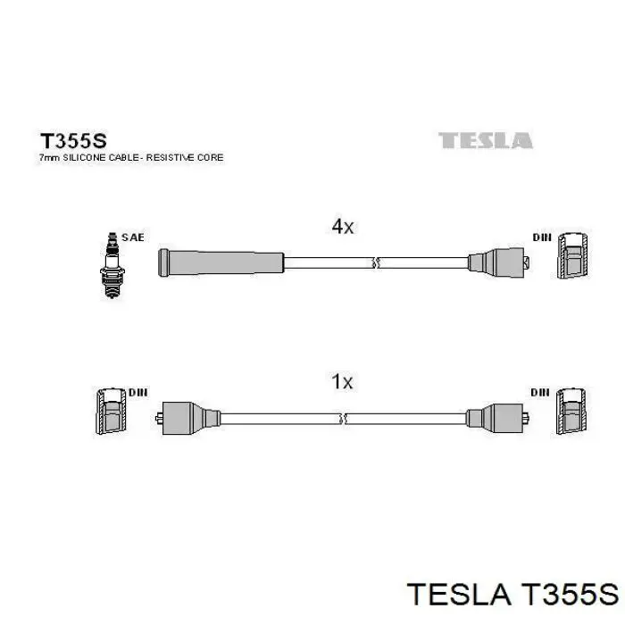 T355S Tesla Zestaw przewodów wysokiego napięcia