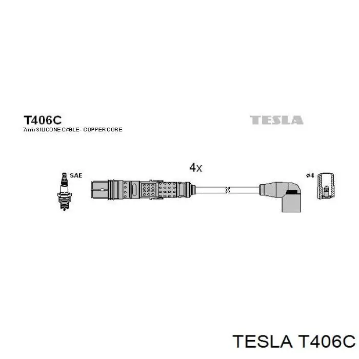 Do koszyka T406C Tesla Zestaw przewodów wysokiego napięcia
