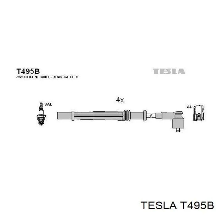 T495B Tesla Zestaw przewodów wysokiego napięcia