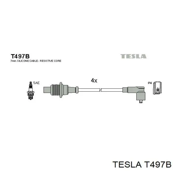 T497B Tesla Zestaw przewodów wysokiego napięcia