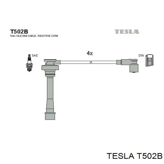 T502B Tesla Zestaw przewodów wysokiego napięcia