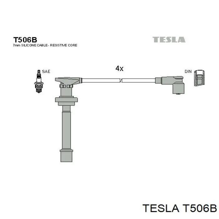 T506B Tesla Zestaw przewodów wysokiego napięcia