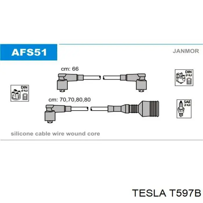 Do koszyka T597B Tesla Zestaw przewodów wysokiego napięcia
