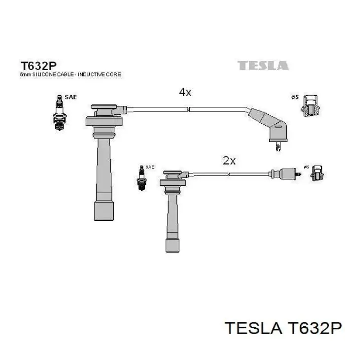 T632P Tesla Zestaw przewodów wysokiego napięcia