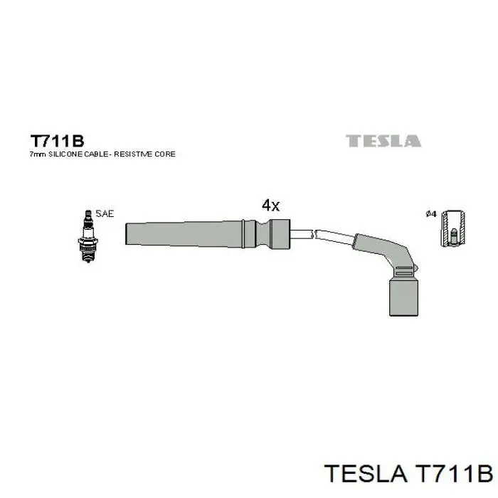 T711B Tesla Zestaw przewodów wysokiego napięcia