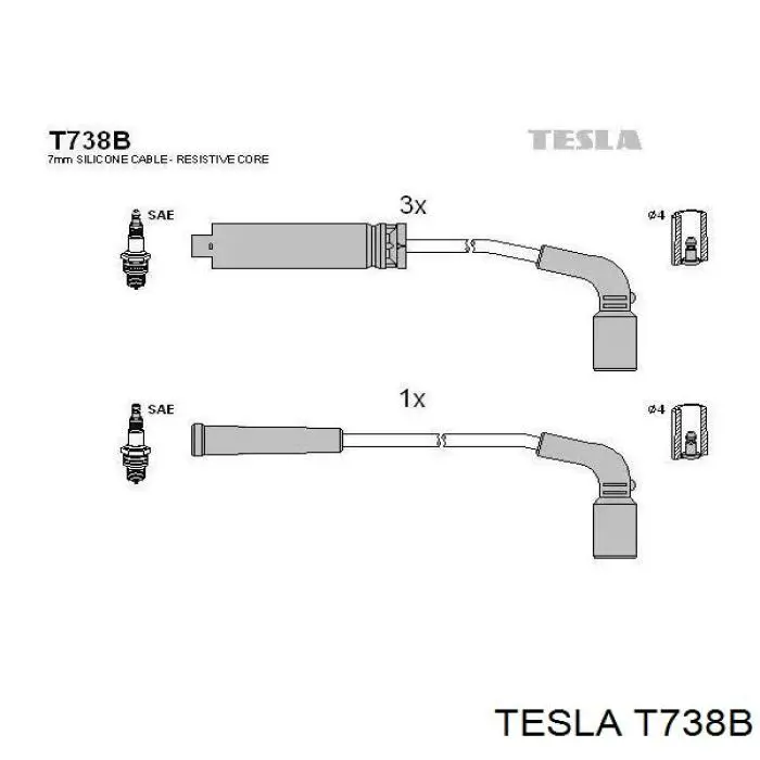 T738B Tesla Zestaw przewodów wysokiego napięcia