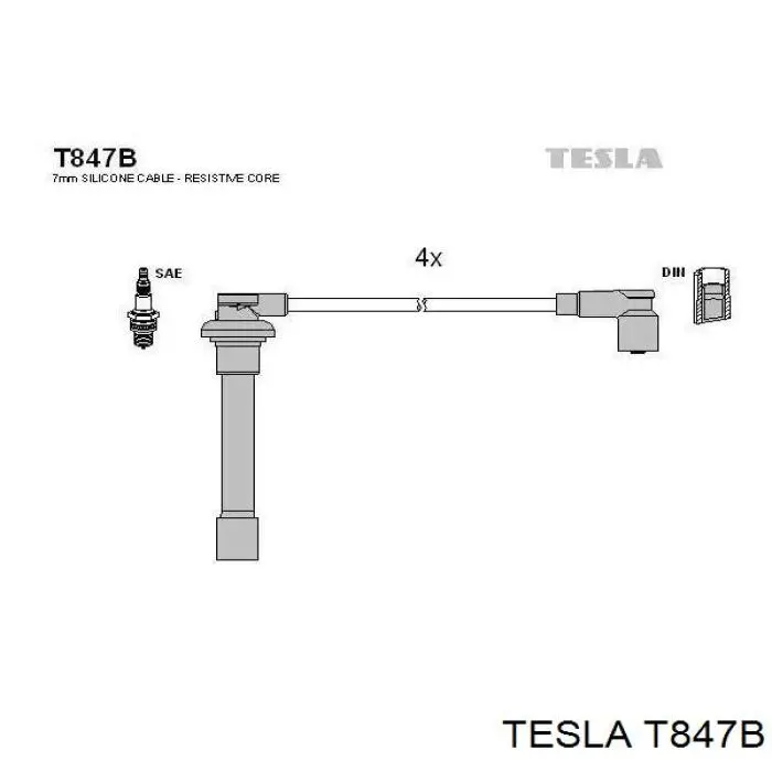 T847B Tesla Zestaw przewodów wysokiego napięcia