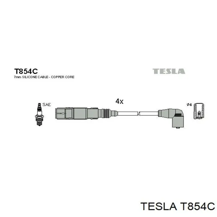 T854C Tesla Zestaw przewodów wysokiego napięcia