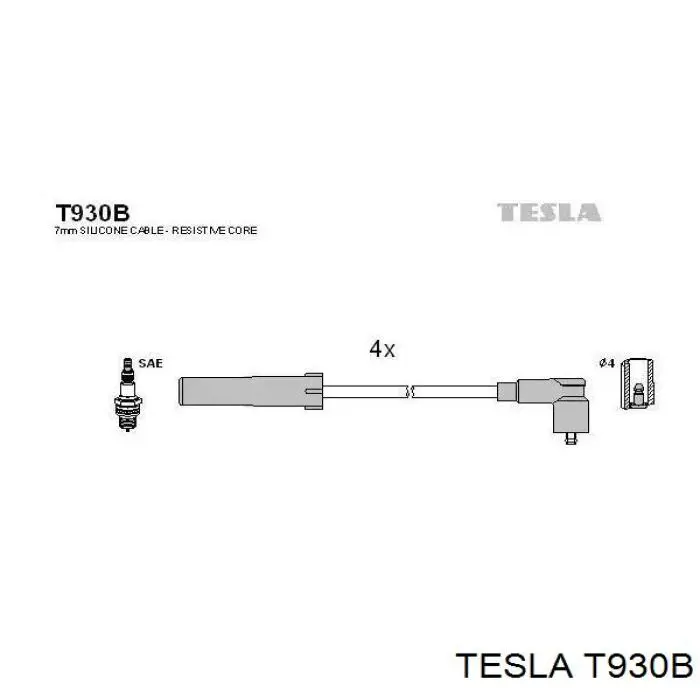 T930B Tesla Zestaw przewodów wysokiego napięcia