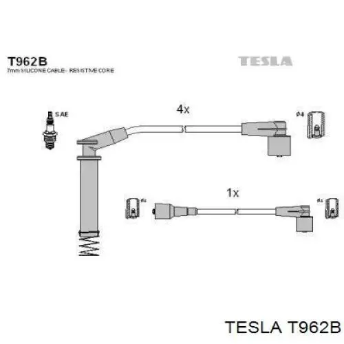 T962B Tesla Zestaw przewodów wysokiego napięcia