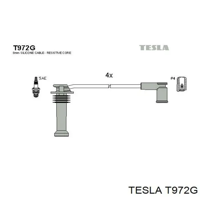 T972G Tesla Zestaw przewodów wysokiego napięcia