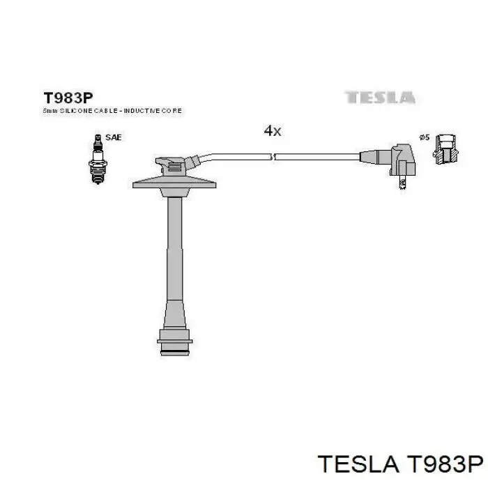 T983P Tesla Zestaw przewodów wysokiego napięcia