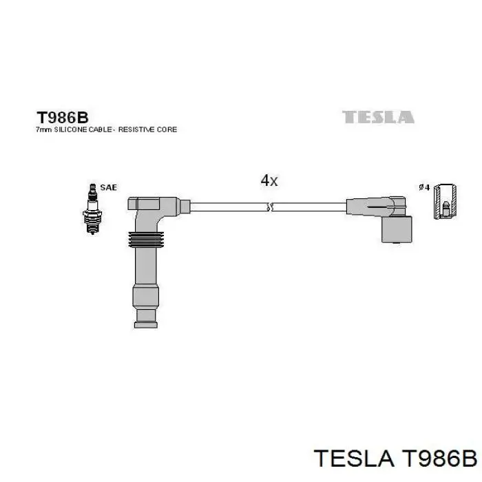 T986B Tesla Zestaw przewodów wysokiego napięcia