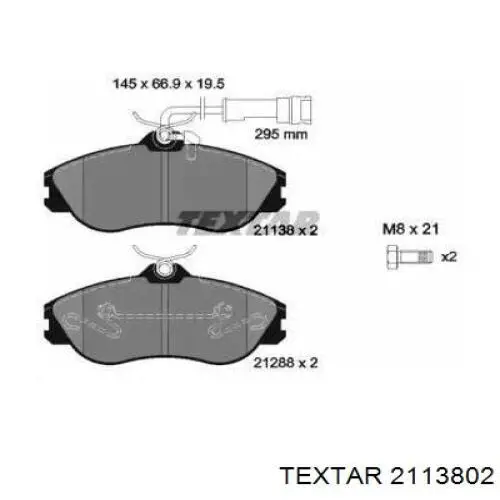 Klocki hamulcowe przednie tarczowe Textar 2113802 cena, od 40,68 USD