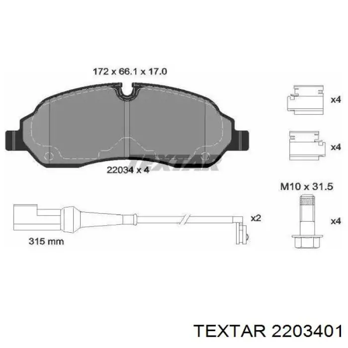 2203401 Textar Klocki hamulcowe przednie tarczowe
