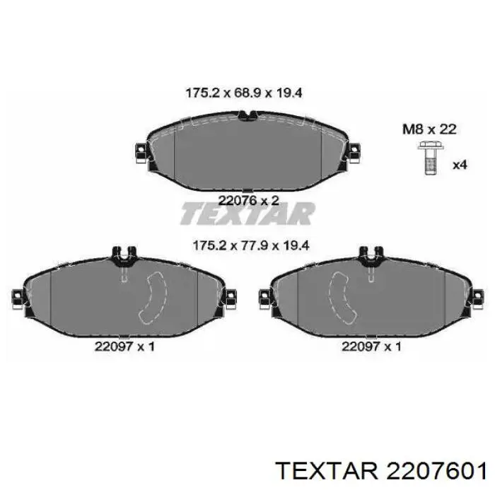 2207601 Textar klocki hamulcowe przednie tarczowe