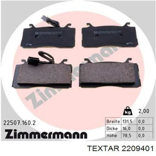 2209401 Textar Klocki hamulcowe przednie tarczowe