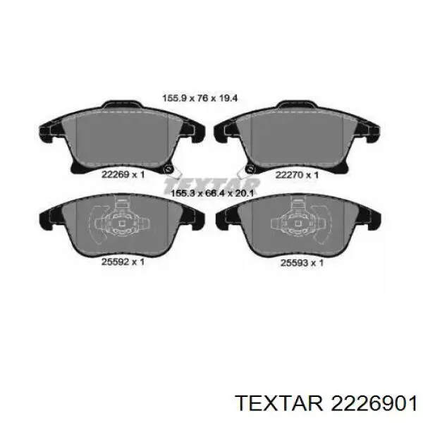 Klocki hamulcowe przednie tarczowe Textar 2226901 cena, od 35,28 USD