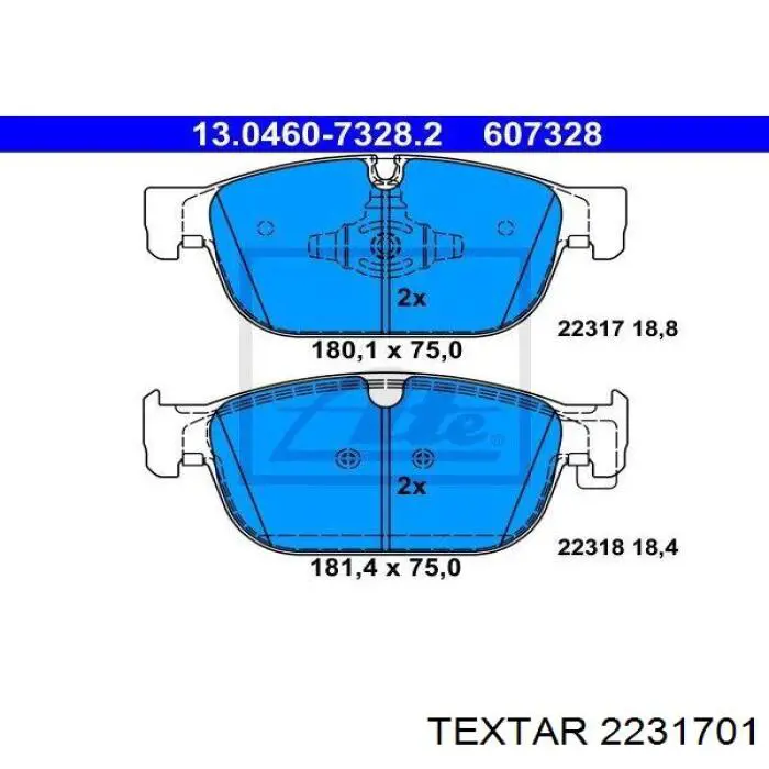 Klocki hamulcowe przednie tarczowe Textar 2231701 cena, od 49,05 USD