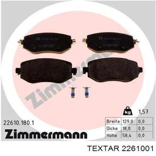 Do koszyka 2261001 Textar Klocki hamulcowe przednie tarczowe
