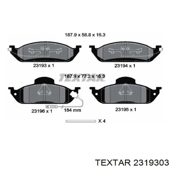 Klocki hamulcowe przednie tarczowe Textar 2319303 cena, od 37,89 USD