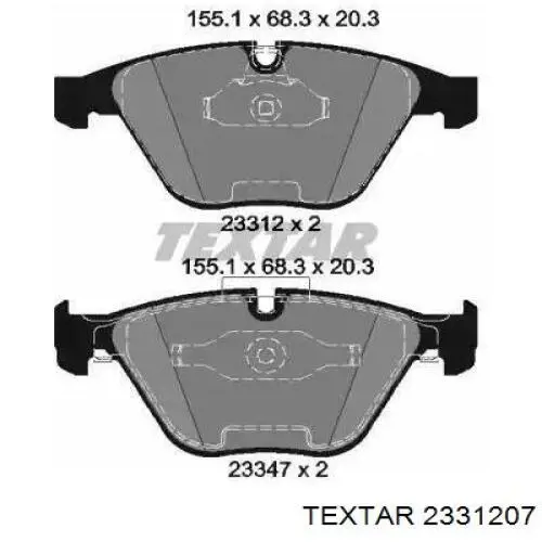 Klocki hamulcowe przednie tarczowe Textar 2331207 cena, od 33,89 USD