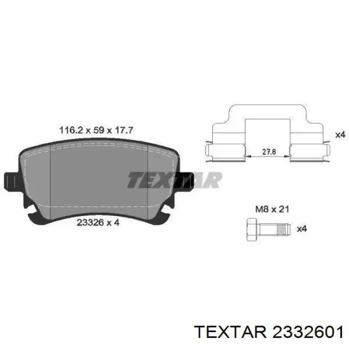 Okładziny (klocki) do hamulców tarczowych tylne Textar 2332601 cena, od 47,77 USD