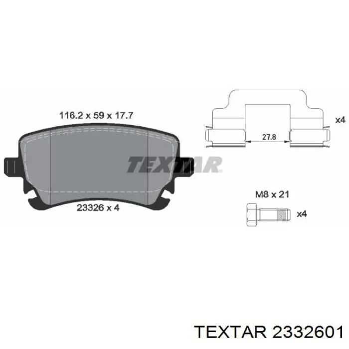 Do koszyka 2332601 Textar Okładziny (klocki) do hamulców tarczowych tylne