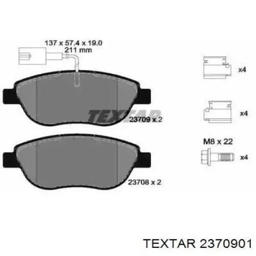 Klocki hamulcowe przednie tarczowe Textar 2370901 cena, od 29,28 USD