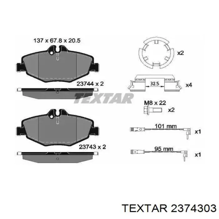 Klocki hamulcowe przednie tarczowe Textar 2374303 cena, od 31,65 USD