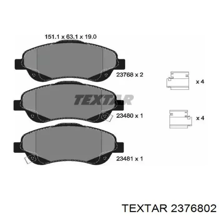 Klocki hamulcowe przednie tarczowe Textar 2376802 cena, od 26,49 USD
