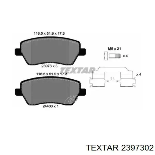 Klocki hamulcowe przednie tarczowe Textar 2397302 cena, od 28,15 USD