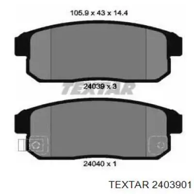Okładziny (klocki) do hamulców tarczowych tylne Textar 2403901 cena, od 31,96 USD