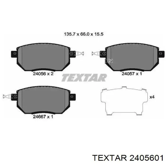 Klocki hamulcowe przednie tarczowe Textar 2405601 cena, od 26,54 USD