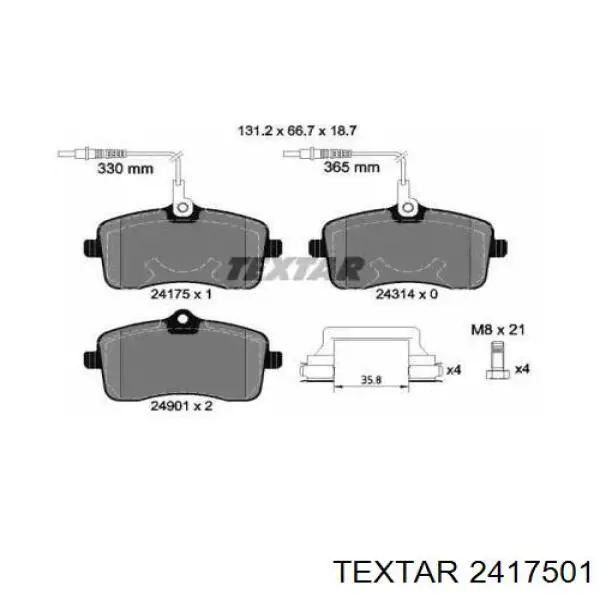 Klocki hamulcowe przednie tarczowe Textar 2417501 cena, od 44,39 USD