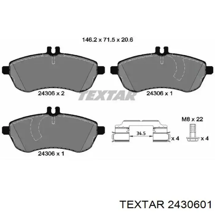 Klocki hamulcowe przednie tarczowe Textar 2430601 cena, od 31,23 USD