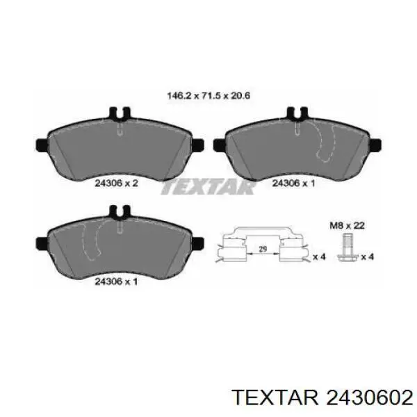 Klocki hamulcowe przednie tarczowe Textar 2430602 cena, od 31,23 USD