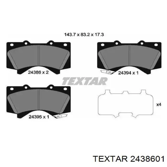 Klocki hamulcowe przednie tarczowe Textar 2438601 cena, od 32,24 USD